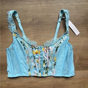 Victoria's Secret Light Blue Floral Lace Corset Top
